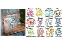 Stickserie - ITH Mug Rugs Zodiac Sternzeichenmotive Vollstick